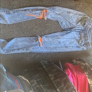 Jeans khakis with orange inside